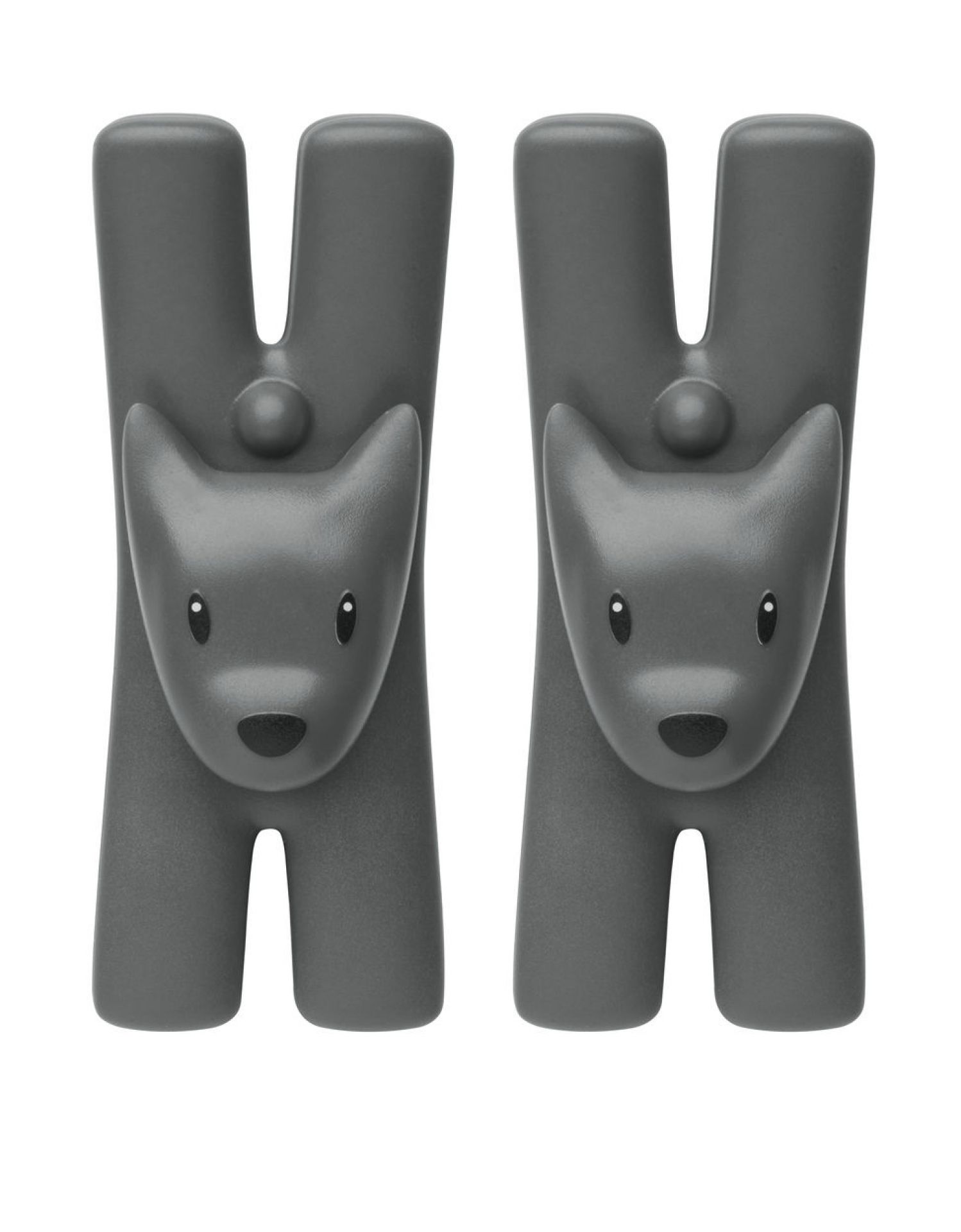 Zwei graue Alessi Giampo Klammern in Bärenform, Wäscheklammern für Wäscheleine oder Kleidung.